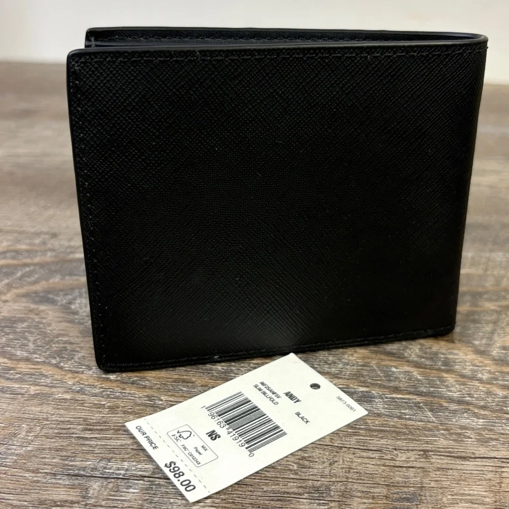 Michael Kors “Andy” Slim Billfold Wallet – Black Saffiano Leather – NWT